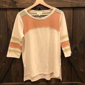 Umgee color block baseball striped 3/4 length sleeve shirt size small